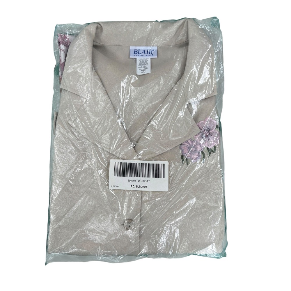 Blair Womens 2 Piece Set Sandstone Beige Floral Embroidered Top Pants‎ LP